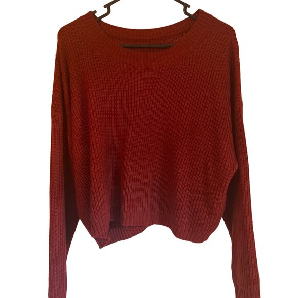 Shein Curve 1XL Red Knit Sweater Crewneck Long Sleeve Ribbed Hem - Picture 1 of 6